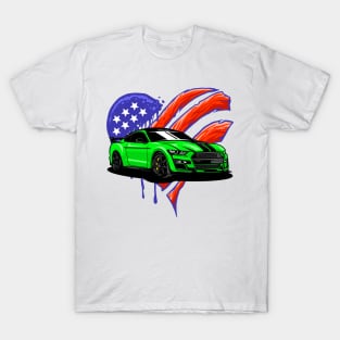 Flag USA Green GT500 Shelby T-Shirt